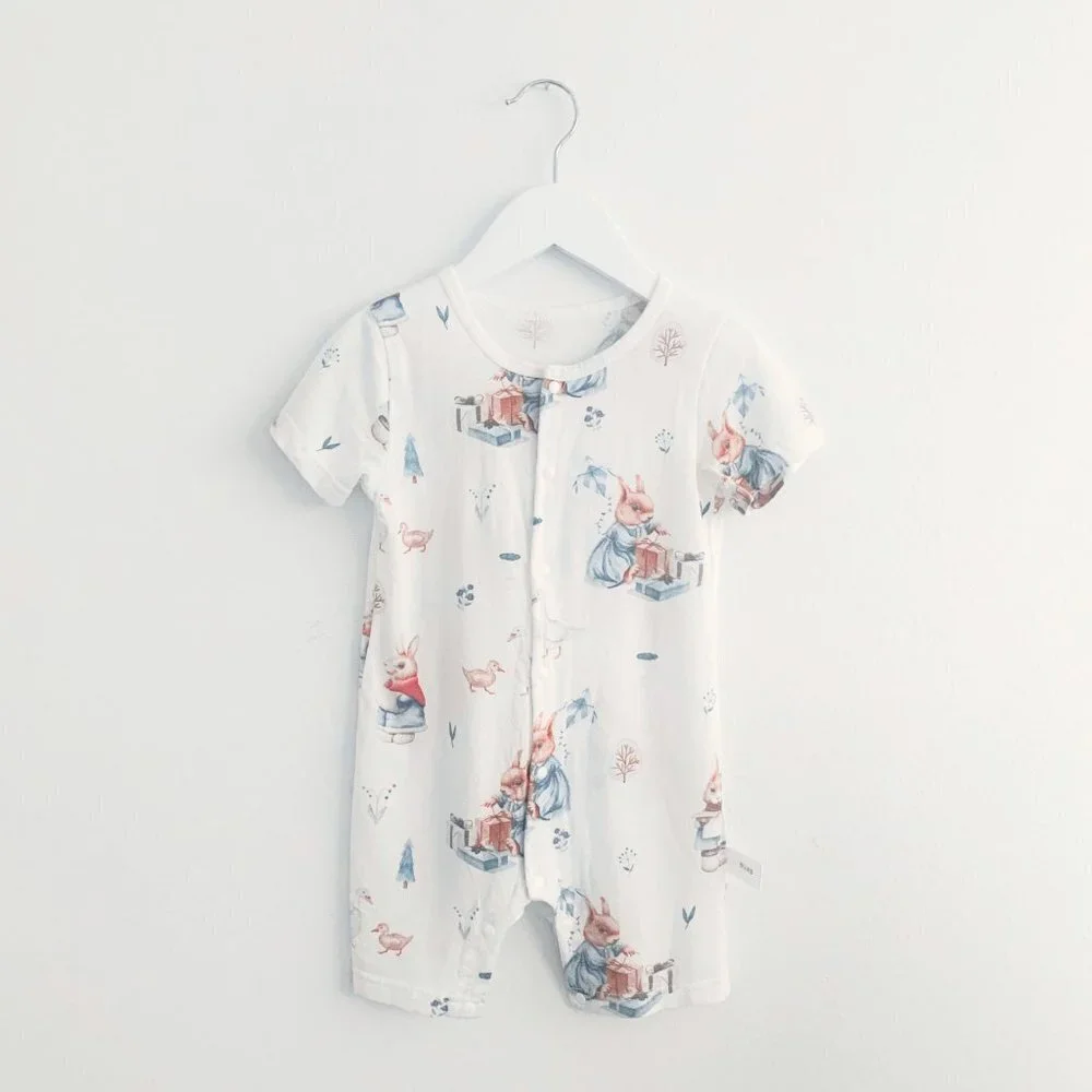 Cute Easter Bunny Short Sleeve Baby Romper Shorts Sleep N' Play One-Piece 3M-6M